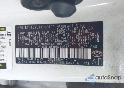 2009 Toyota Matrix z USA, uszkodzony, nr VIN 2T1KU40E09C145462